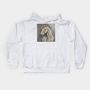 portrait of a white horse Kids Hoodie